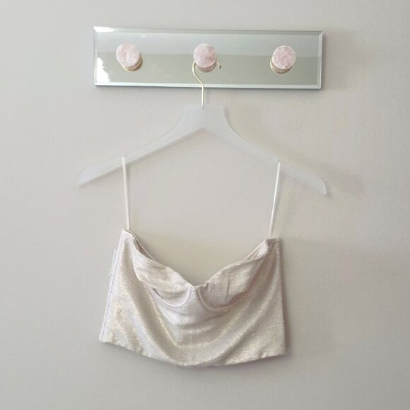 NWOT Zara champagne ecru sequin embellished corset crop top, XS, S, M, or L - Picture 13 of 16